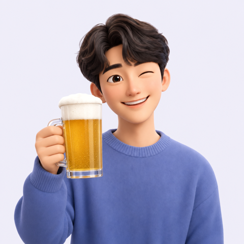 맥주잔을 들고 있는 Safedrink의 3D 캐릭터